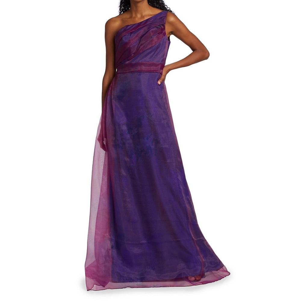 Rene Ruiz Collection One-Shoulder Floral Organza Gown US 4 $1795
